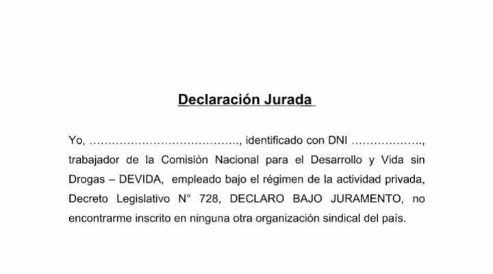 Declaración Jurada al SINTRADE | Sindicato de Trabajadores - DEVIDA